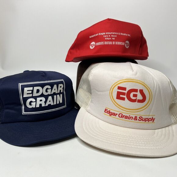 Lot of 3 Vtg Edgar Grain Farmer Trucker Cap Hat Agriculture Nebraska Snapback - Picture 1 of 15